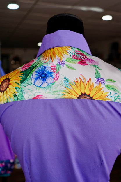 S - Sunflowers & Wildflowers on Lavender Cotton Button Down