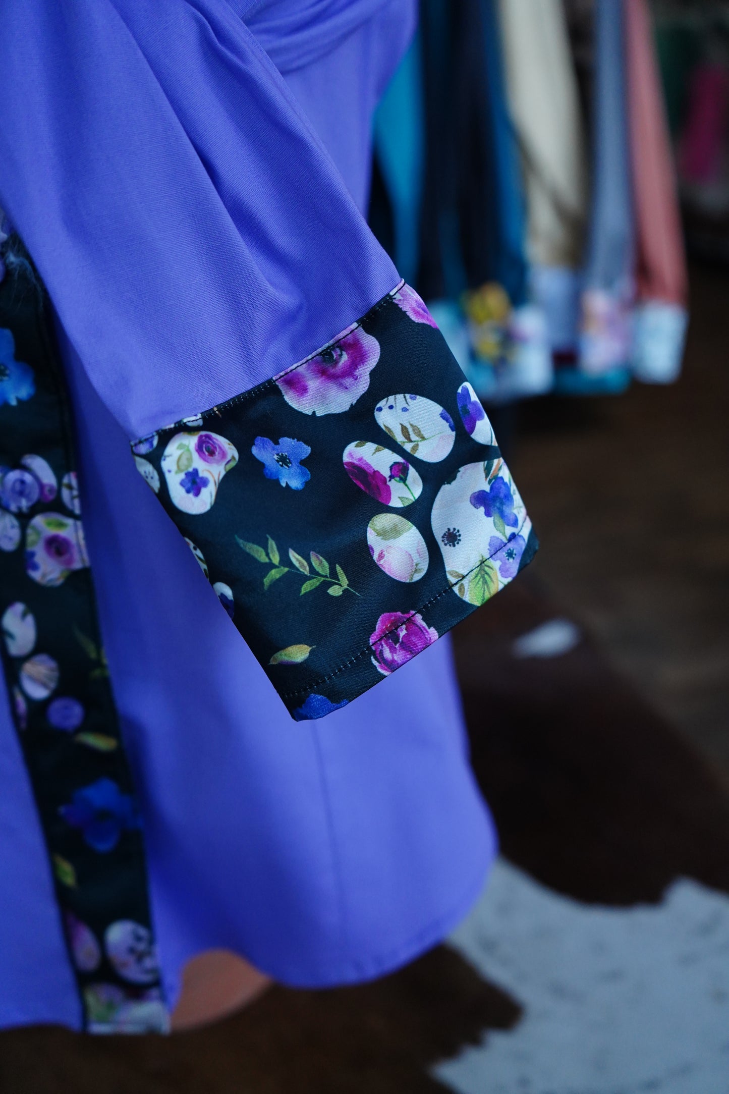 M - Floral Paw Prints on Lavender Cotton Button Down