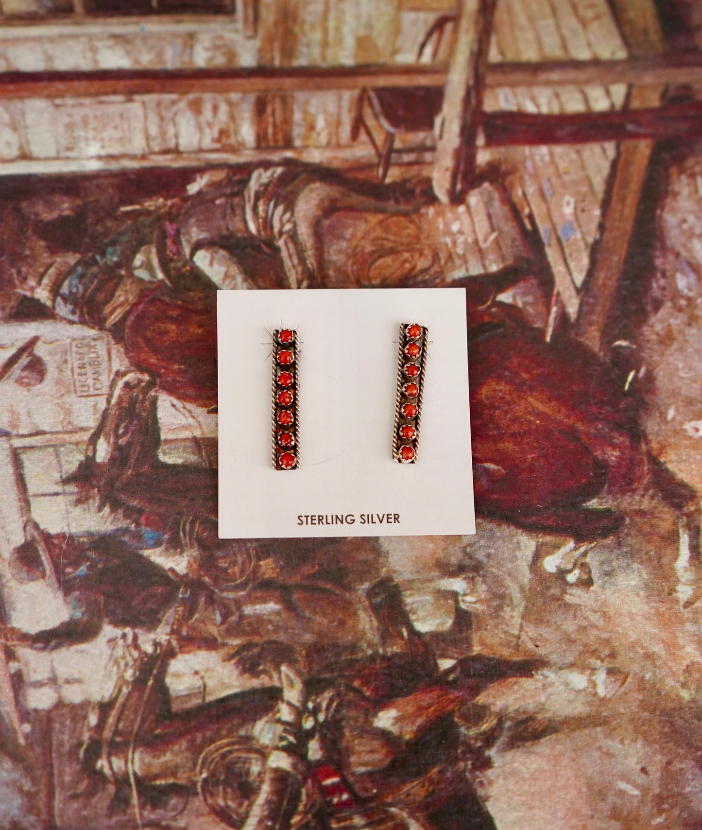Esther White Red Coral Bar Stud Earrings