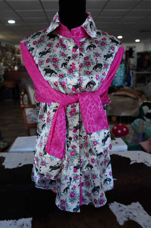 Daisy Original Pink Floral Buckers w/ Pink Leopard Button Down - Size 10