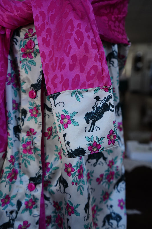 Daisy Original Pink Floral Buckers w/ Pink Leopard Button Down - Size 10