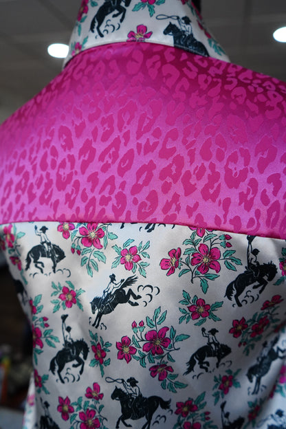 Daisy Original Pink Floral Buckers w/ Pink Leopard Button Down - Size 10