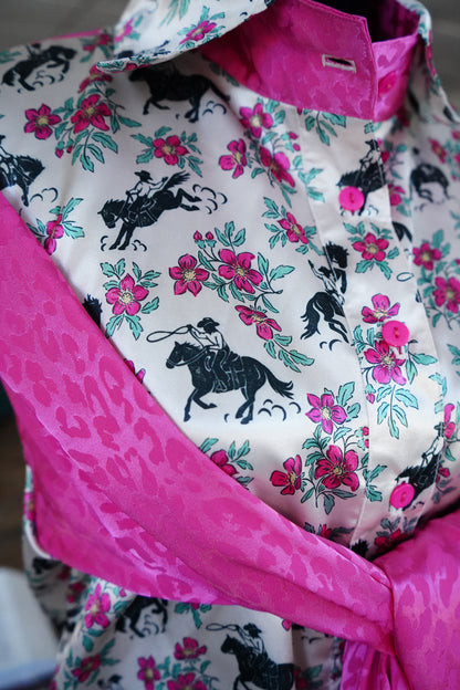 Daisy Original Pink Floral Buckers w/ Pink Leopard Button Down - Size 10