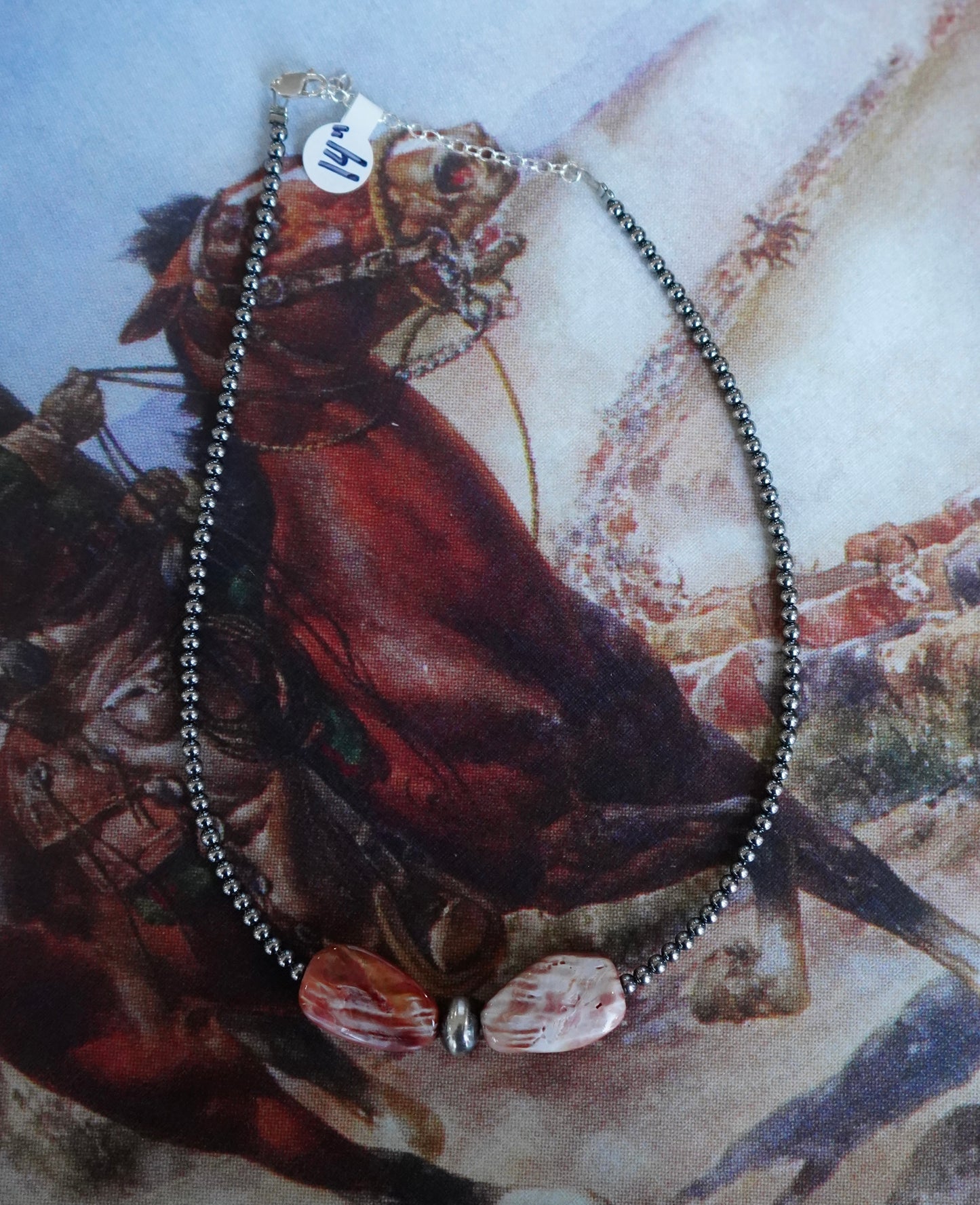 Sterling Silver Pearl 2 Stone Spiny Oyster Necklace - 14”