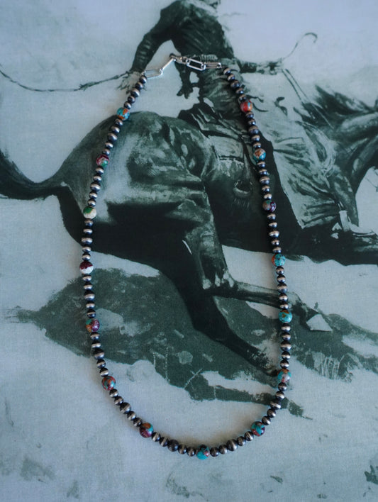 Sterling Silver Pearls w/ Round Dahlia Beads Necklace - 18”