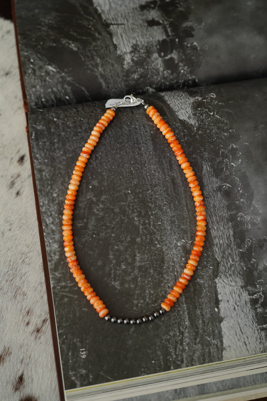 Orange Spiny w/ Sterling Silver Pearls Necklace