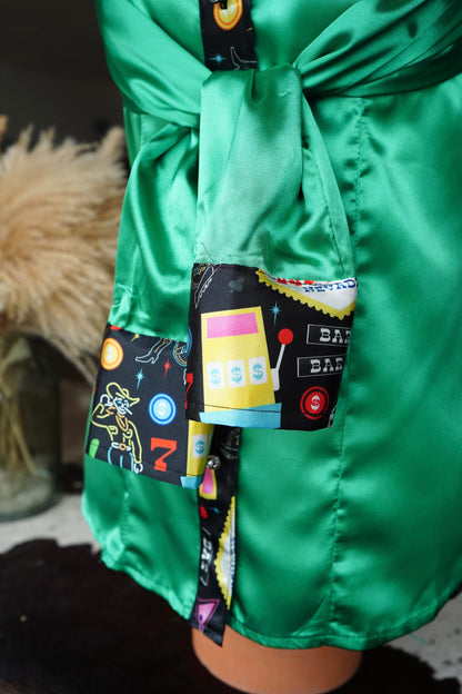 S - Black Vegas on Kelly Green Button Down