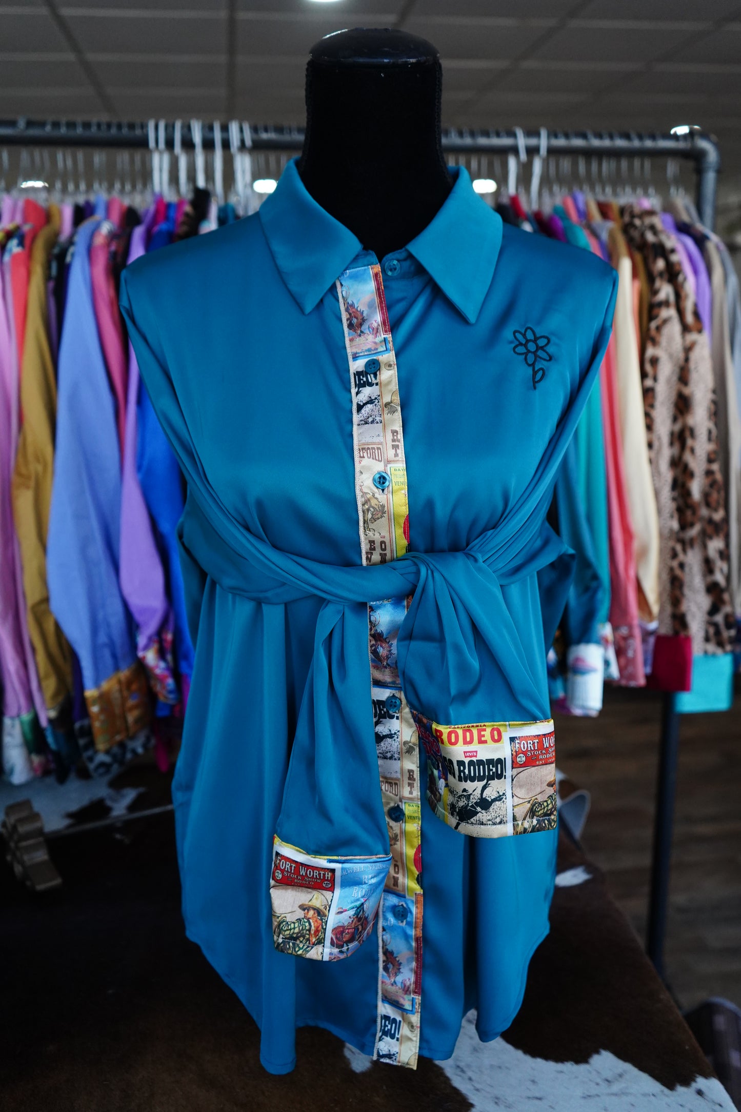 Branded Flowy Satin Button Downs