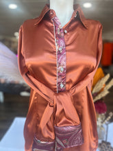 Load image into Gallery viewer, L - Rust Satin w/ Mauve Boho Paisley Button Down