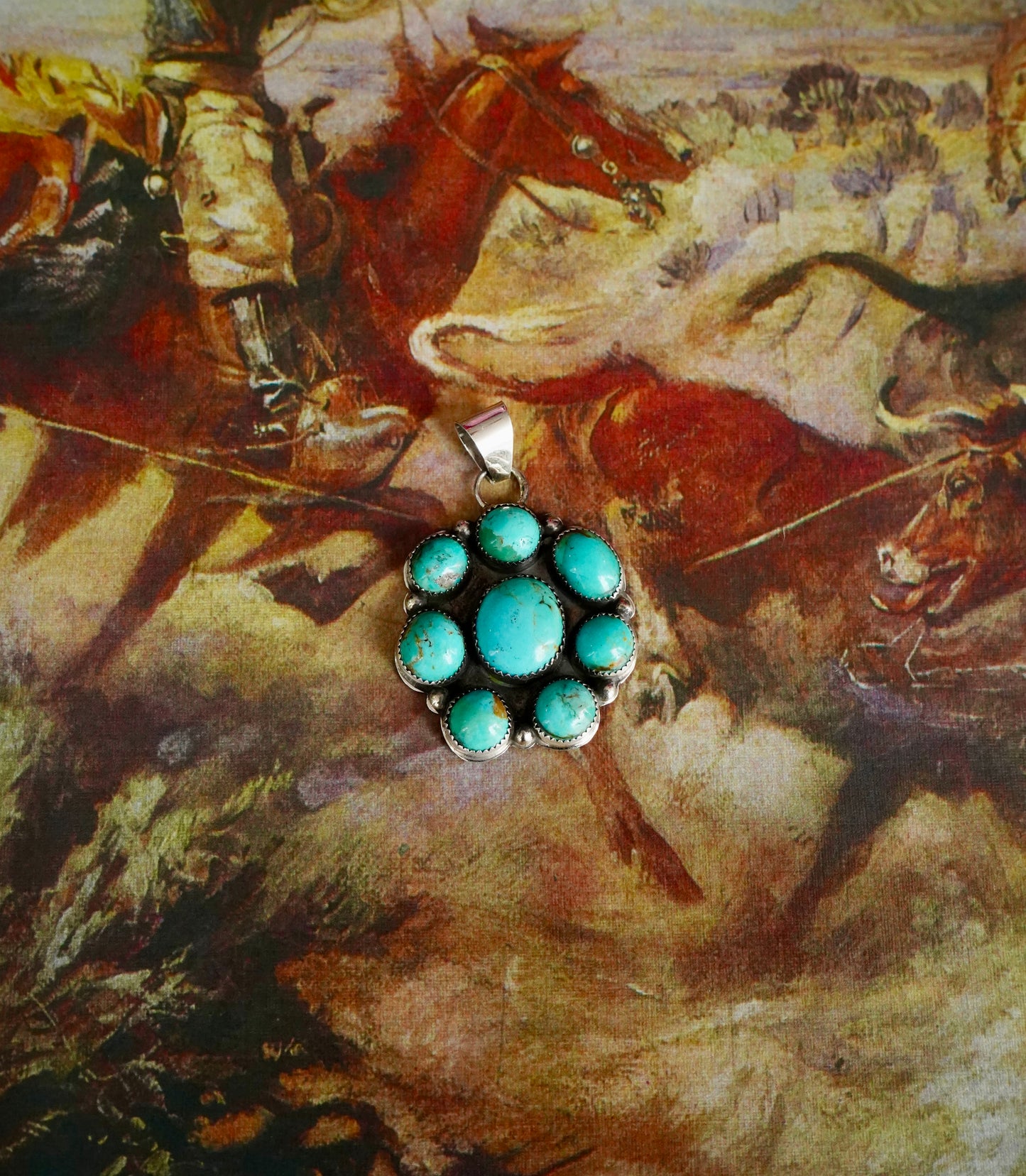 Joan Begay Royston Turquoise Cluster Pendant
