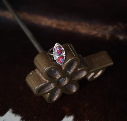 2 Stone Teadrop Pink Dahlia Ring - Sz 8