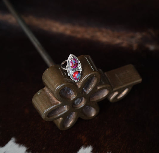 2 Stone Teadrop Pink Dahlia Ring - Sz 8