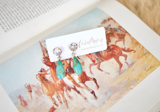 Turquoise & CZ Dangly Stud Earrings