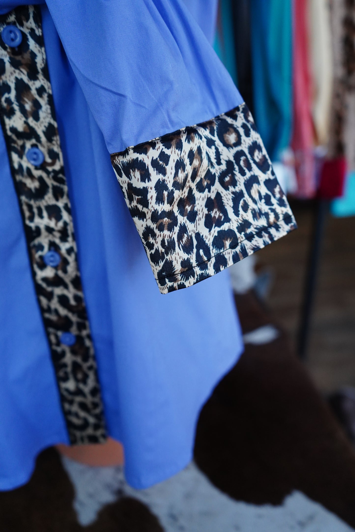XL - Cheetah on Lilac Cotton Button Down