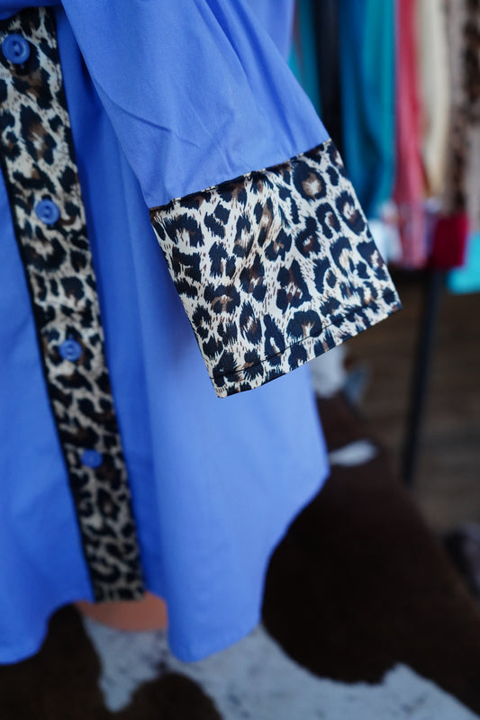 XL - Cheetah on Lilac Cotton Button Down