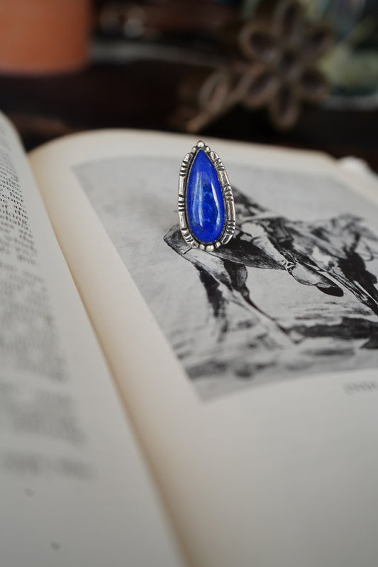 Blue Lapis Teardrop Ring - Adj