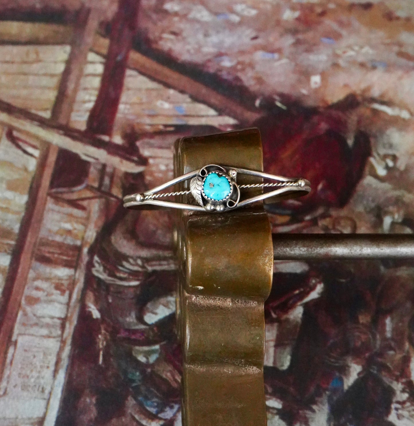 Vintage Turquoise w/ Silver Leaf Cuff