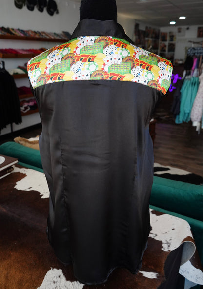 2XL - Triple 7 on Black Satin Button Down