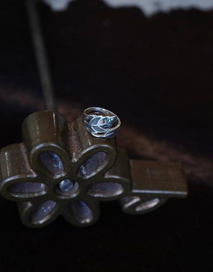 Abalone Inlay Feather Ring - Sz 12.5