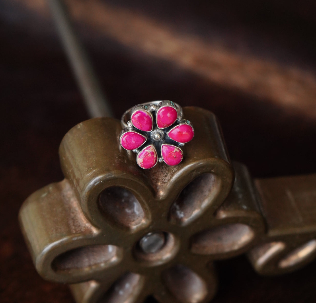 Pink Sea Sediment Jasper Flower Rings
