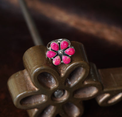 Pink Sea Sediment Jasper Flower Rings