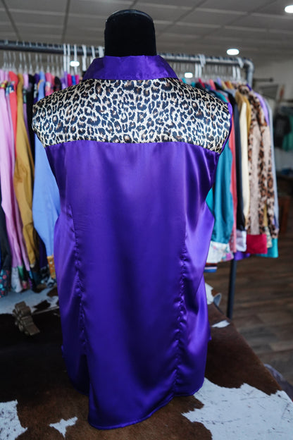 2XL - Cheetah on Purple Satin Button Down