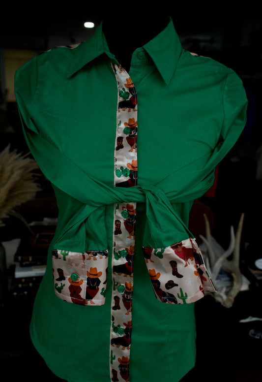 S - Ranchin’ Weens on Green Cotton Button Down