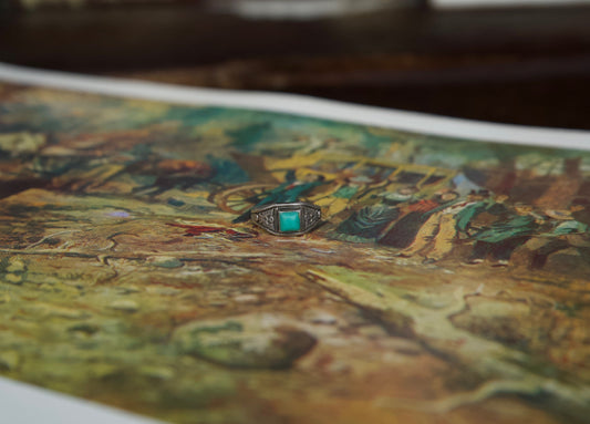Square Turquoise Thunderbird Ring - Size 7