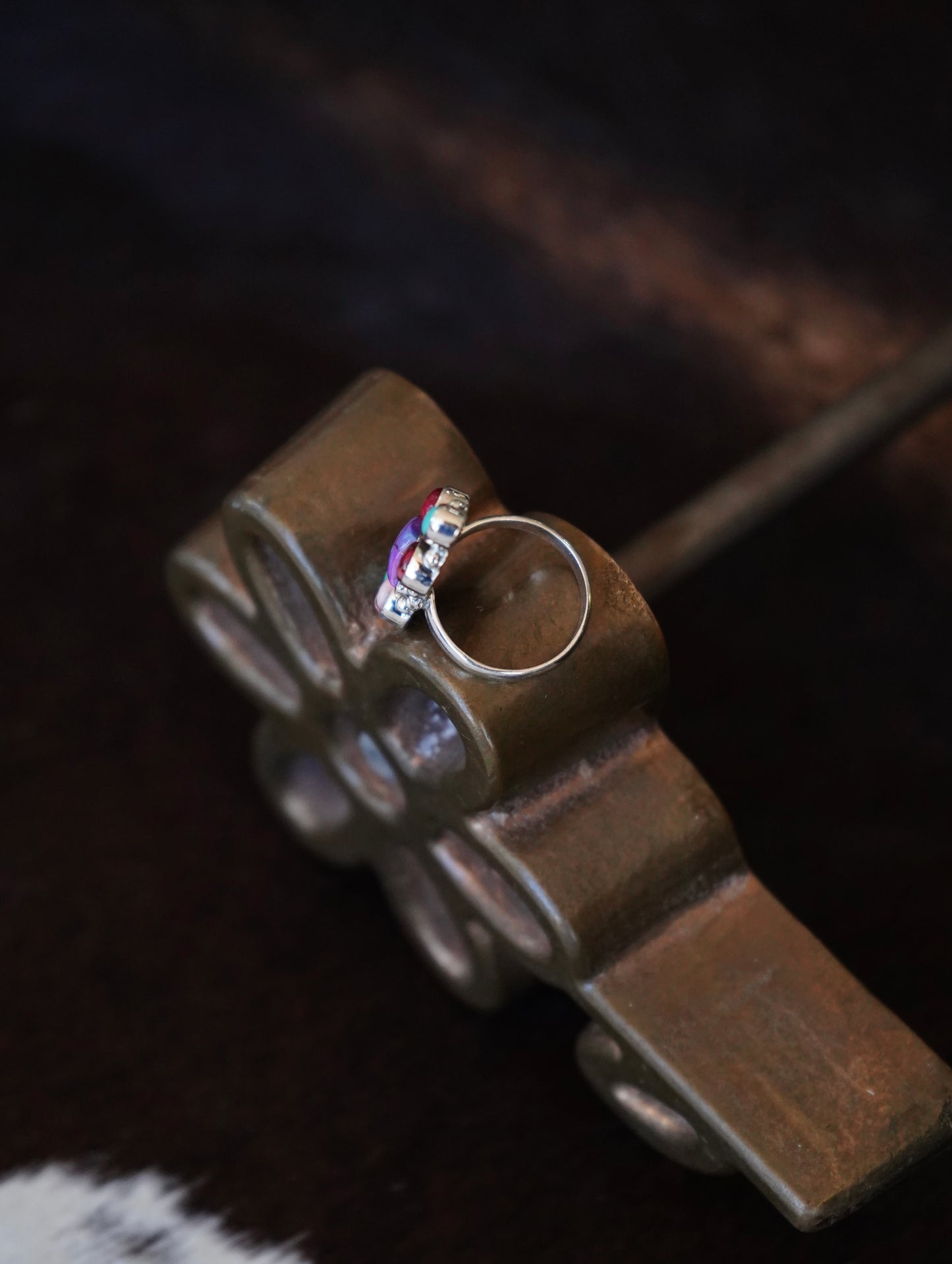 Turquoise & Dahlia Cluster Ring - Sz 7