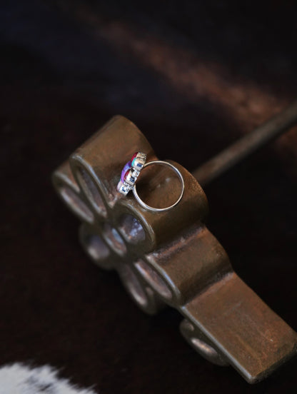 Turquoise & Dahlia Cluster Ring - Sz 7