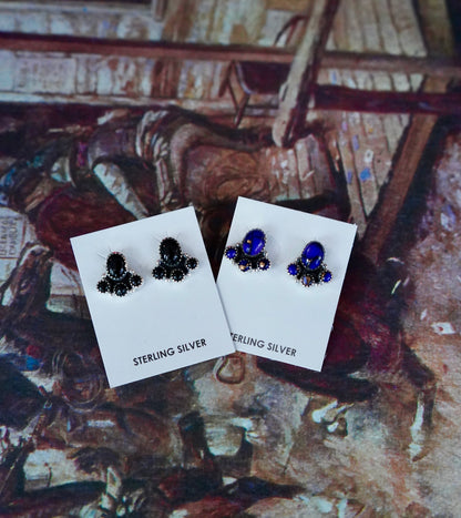 4 Stone Cluster Stud Earrings