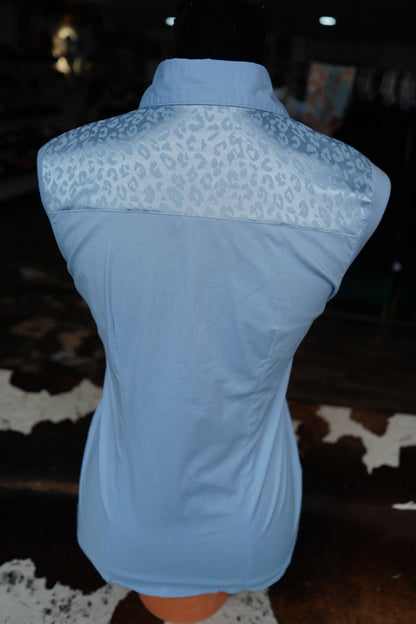 S - Baby Blue Jacquard Cheetah on Baby Blue Cotton Button Down