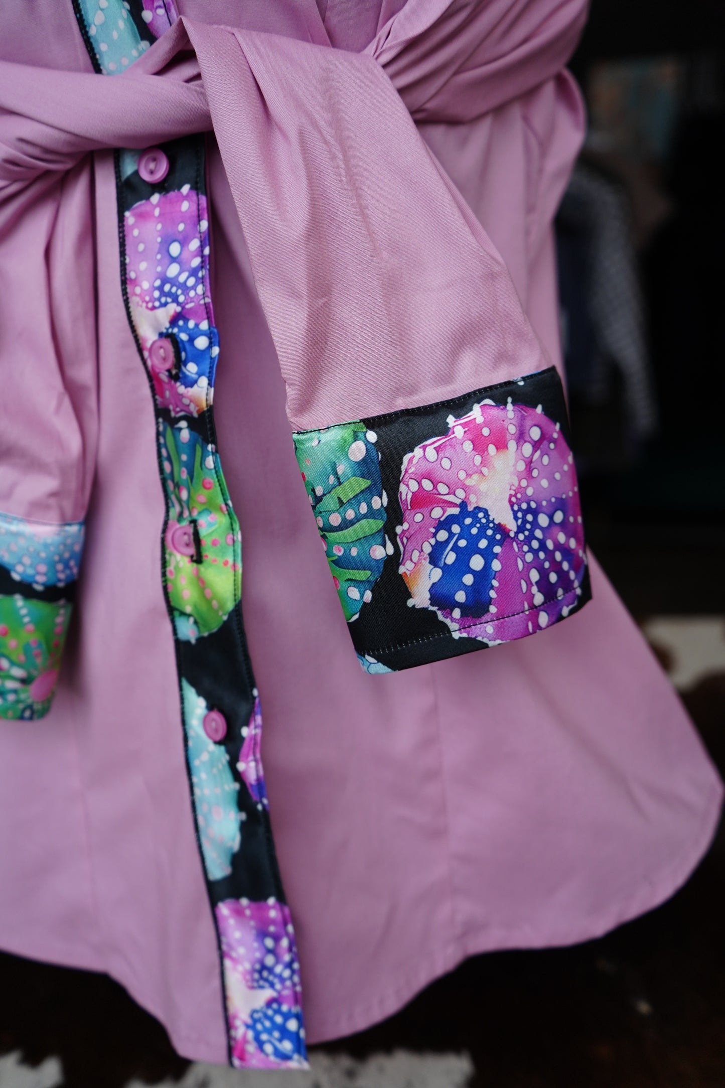 XL - Watercolor Sea Urchins on Mauve Cotton Button Down