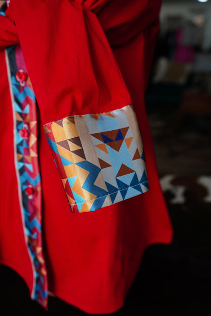 XL - Sunrise Aztec on Red Cotton Button Down