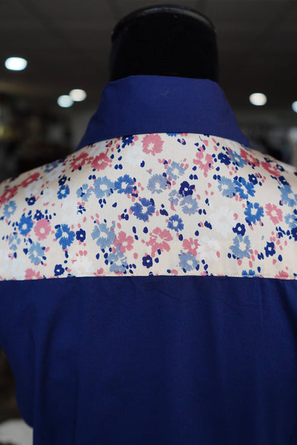 XL - Tan w/ Navy & Mauve Floral on Navy Cotton Button Down