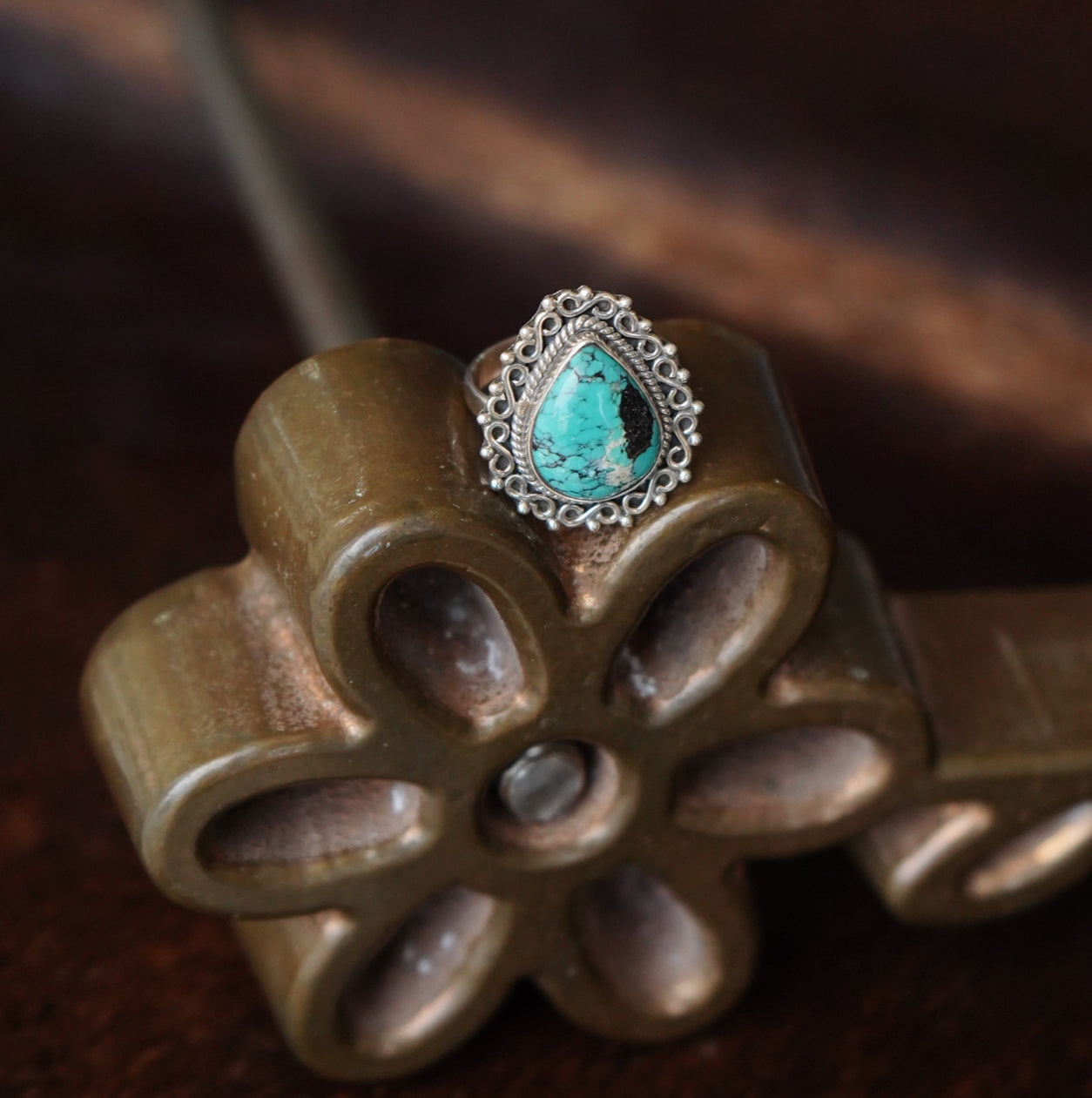 Turquoise Teardrop w/ Infinity Border Ring - Sz 9