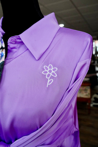 M - Black Floral Paw Prints on Lavender Zenana Button Down