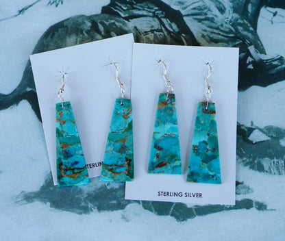 Turquoise Slab Fish Hook Earrings