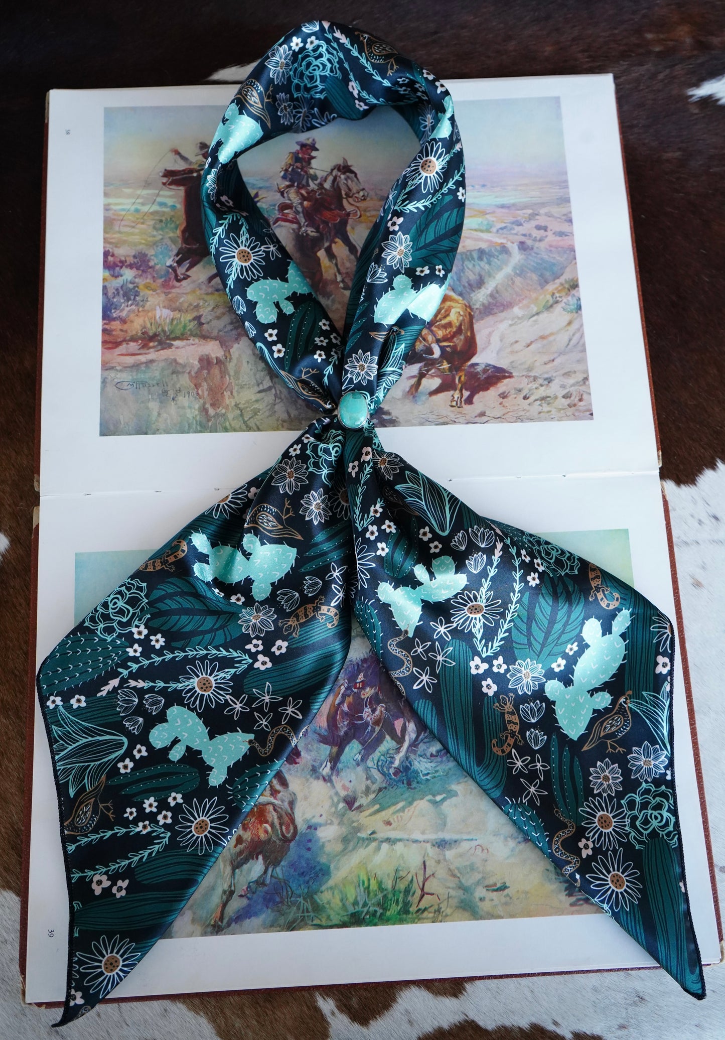 Black & Turquoise Cactus Wild Rag
