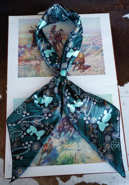 Black & Turquoise Cactus Wild Rag