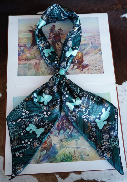 Black & Turquoise Cactus Wild Rag