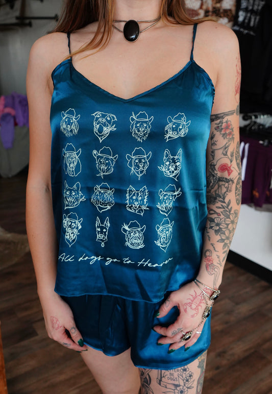 All Dogs - Teal Satin Cami & Shorts 2 Piece Set