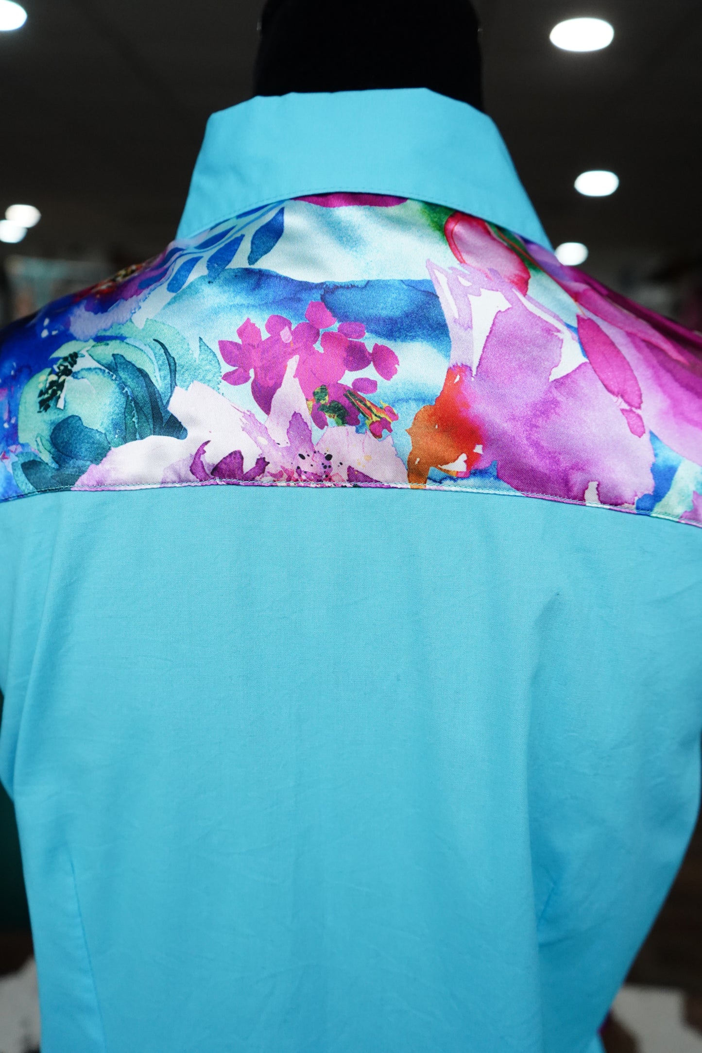 XL - Watercolor Floral on Sky Blue Cotton Button Down