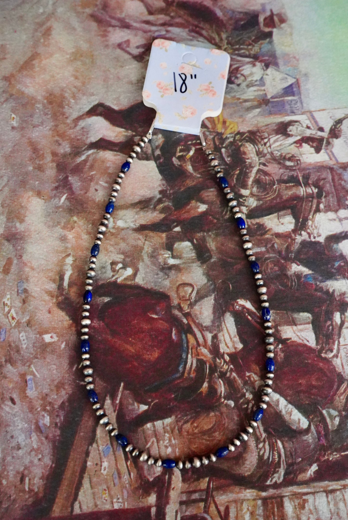 Sterling Silver Pearls w/ Lapis Necklace - 18”