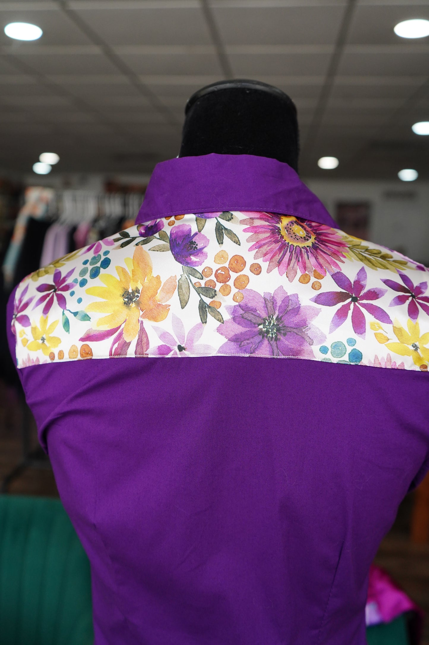 S - Autumn Flowers on Purple Cotton Button Down