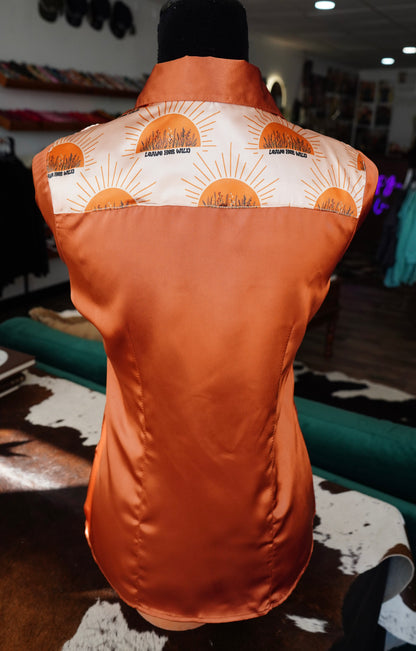S - Leave Her Wild on Rust Satin Button Down