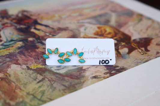 Gold Turquoise Half Circle Stud Earrings