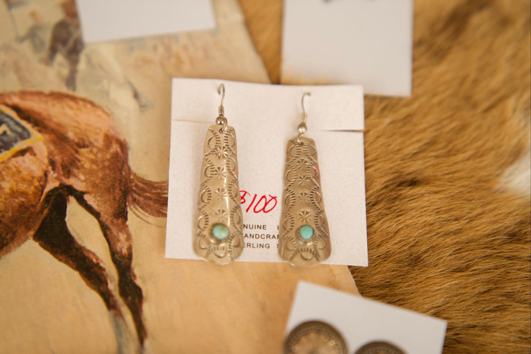 Vintage Turquoise & Silver Fishhook Earrings