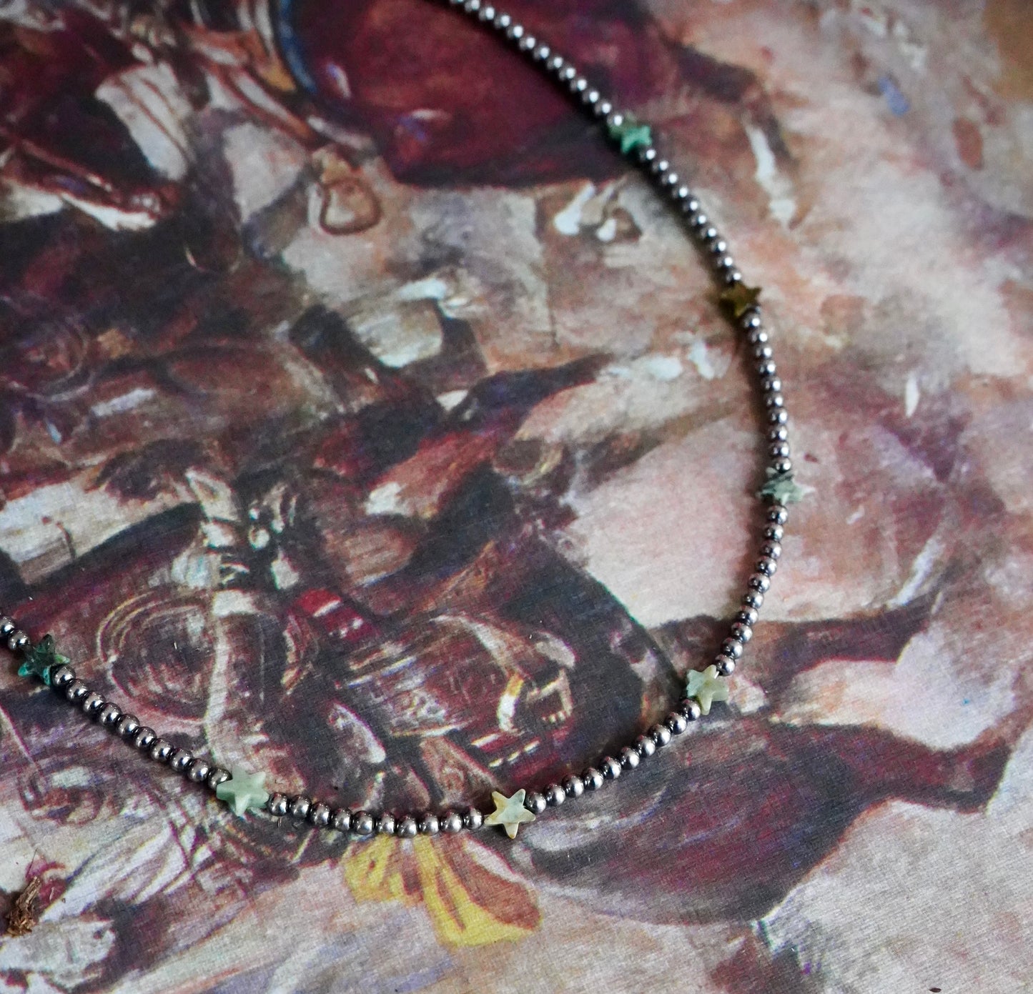 Sterling Silver Pearls w/ Turquoise Stars Necklace - 15”