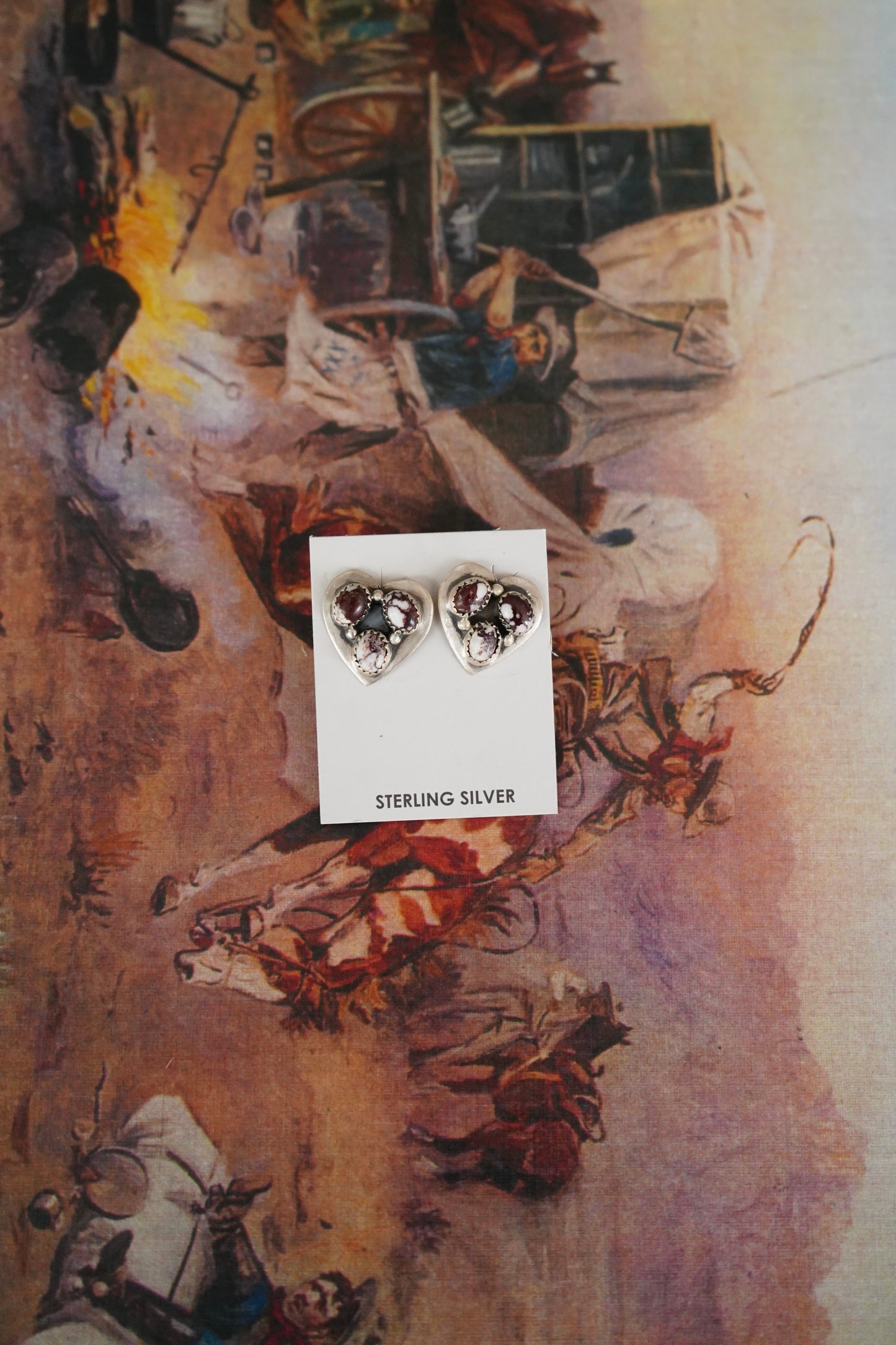3 Stone Wild Horse Cluster Heart Stud Earrings